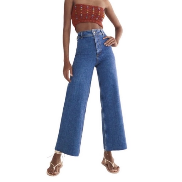 Zara Marine Wide Leg Blue Jeans - Picture 2 of 5